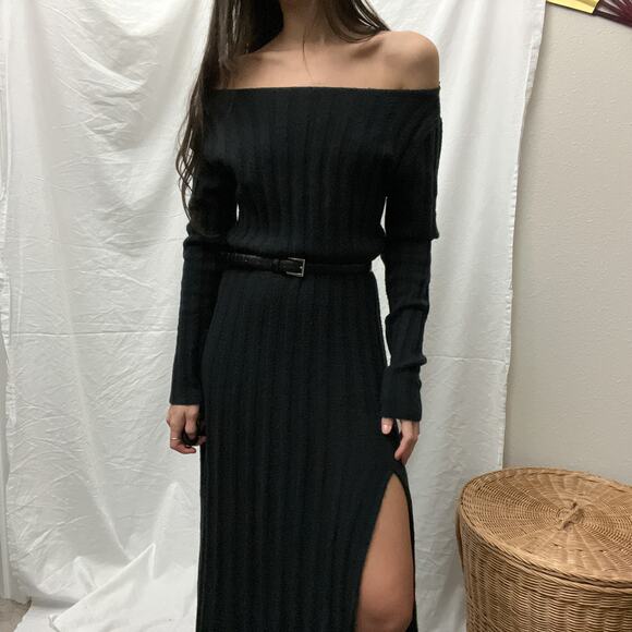 abercrombie & fitch black ribbed knit boatneck sweater maxi midi dress - Picture 1 of 7